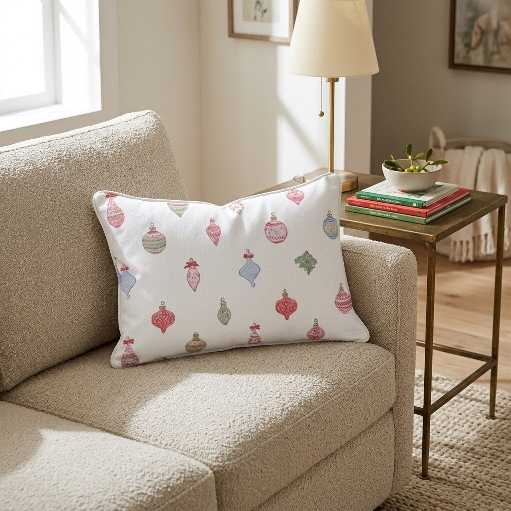 Ornament Ditsy White Throw Pillow - Hillcroft Home