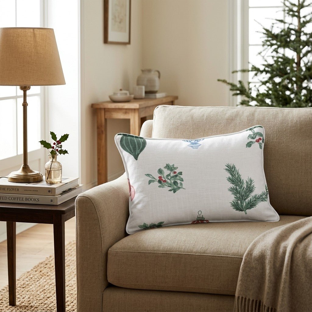 Ornament Sprig Airy Cream Throw Pillow - Hillcroft Home