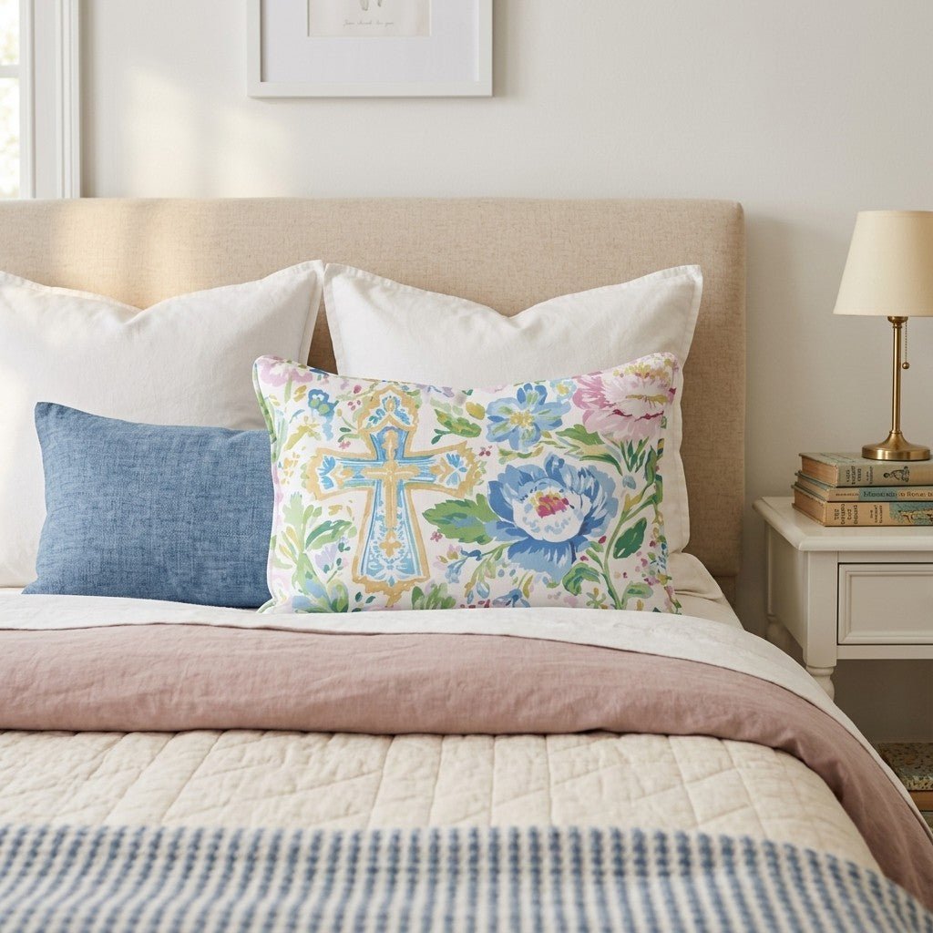 Ornate Cross Garden Throw Pillow - Hillcroft Home