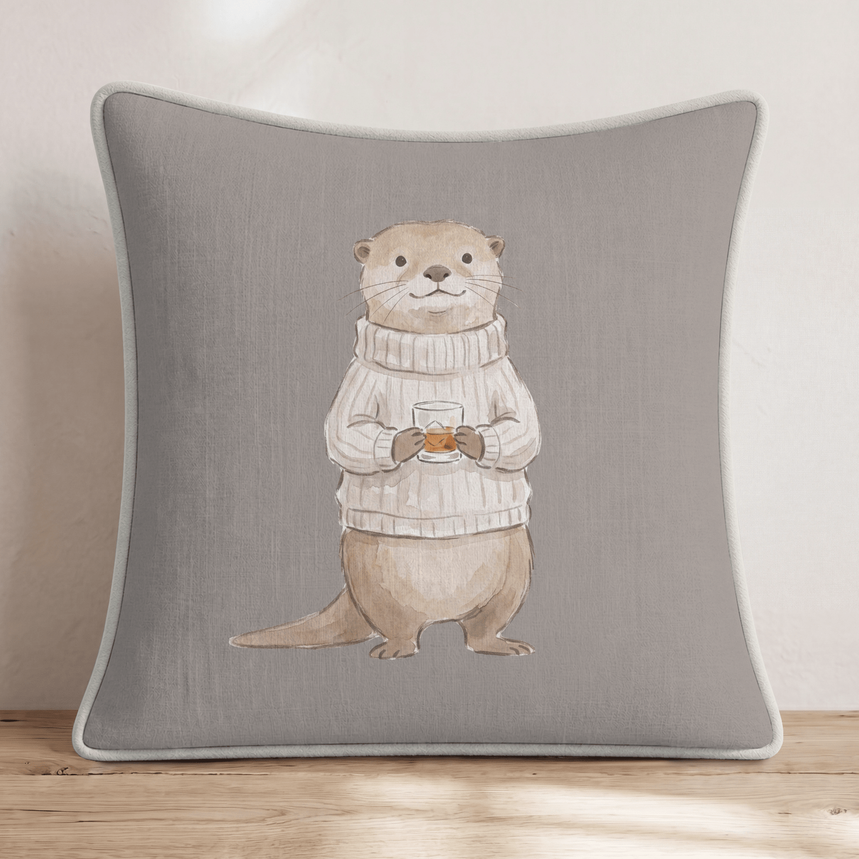 Otterly Love Whiskey Throw Pillow - Hillcroft Home