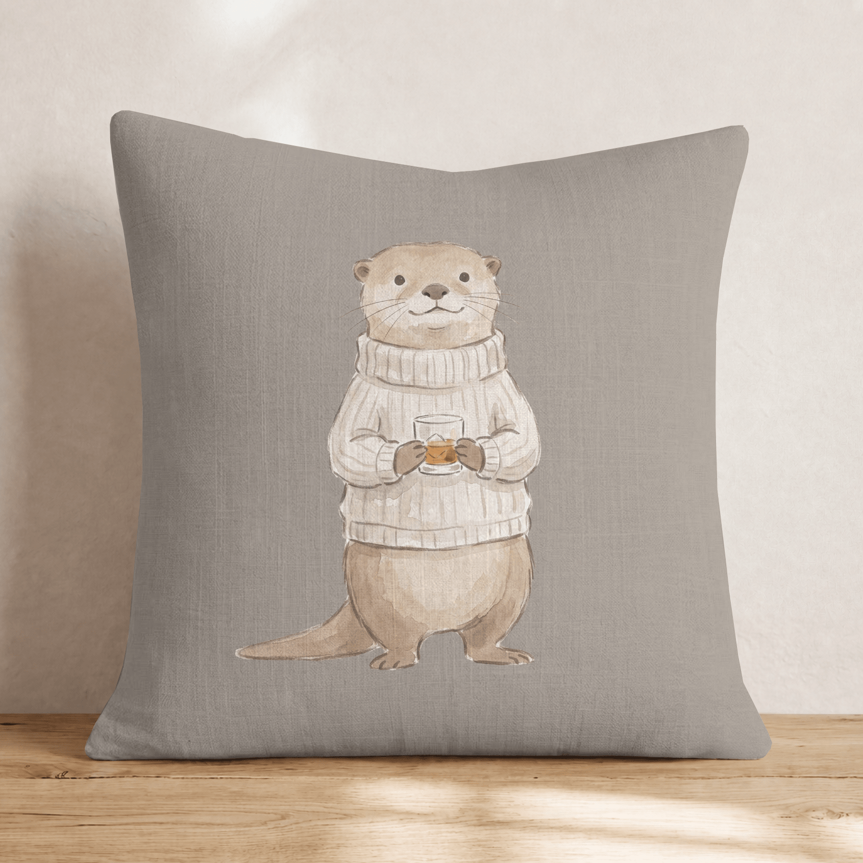 Otterly Love Whiskey Throw Pillow - Hillcroft Home