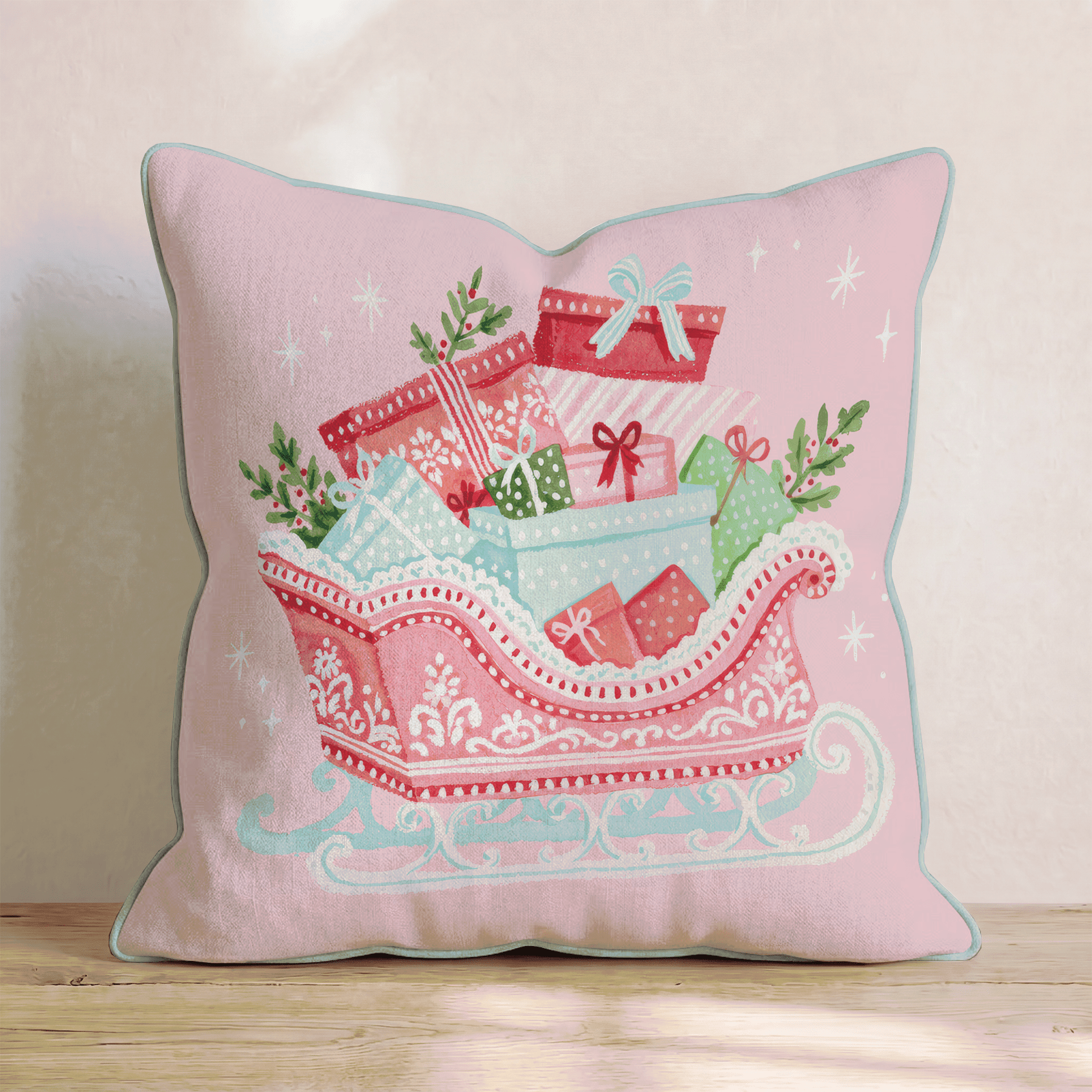 Overflowing Gift Sleigh Throw Pillow - Hillcroft Home