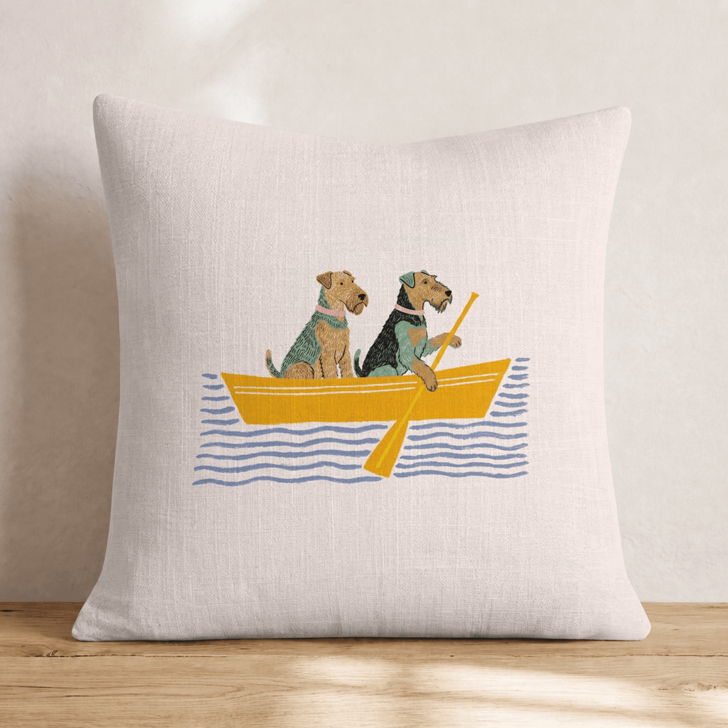 Paddle Airedale Terriers Throw Pillow - Hillcroft Home