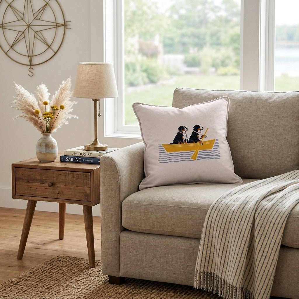 Paddle Bernese Mountain Dogs Throw Pillow - Hillcroft Home
