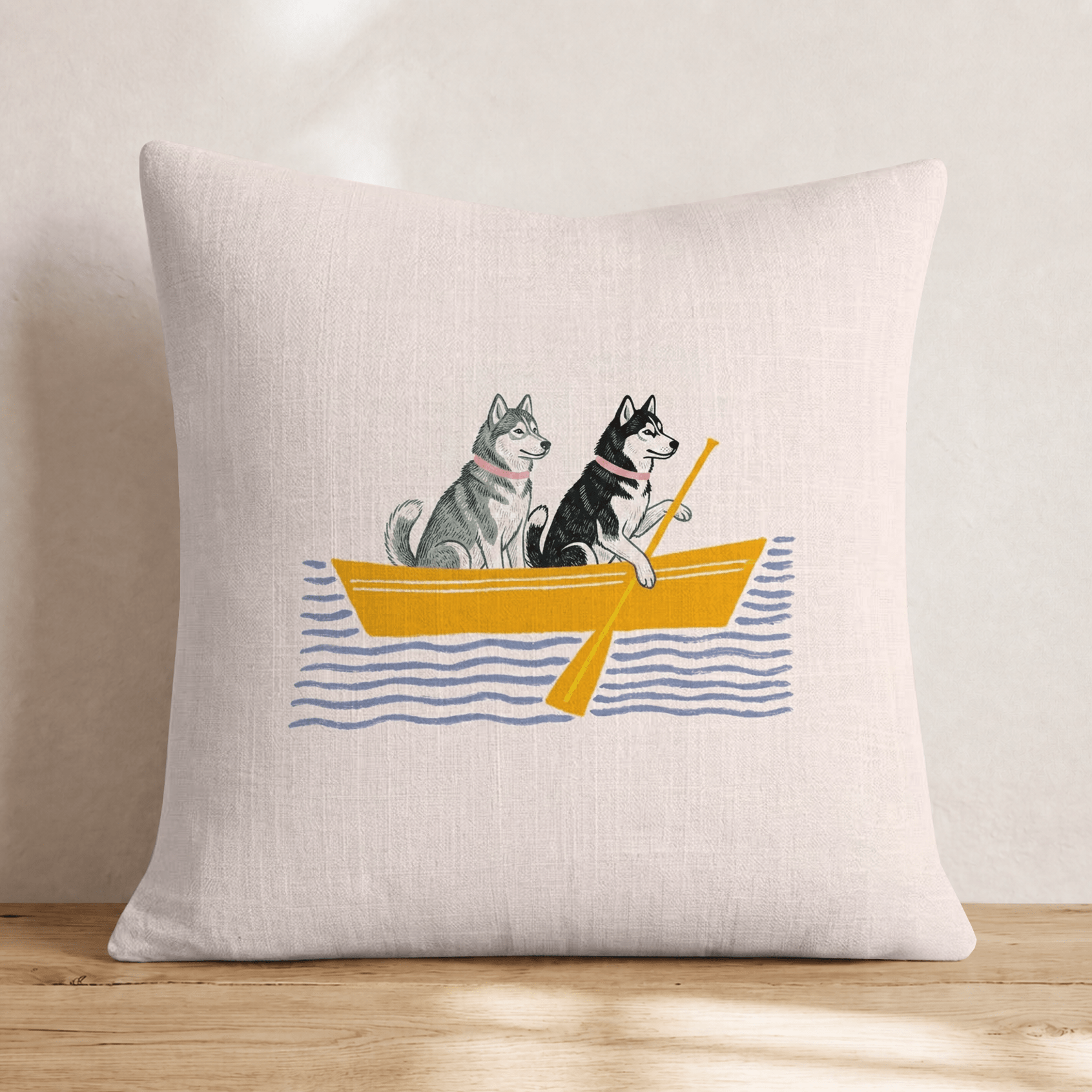Paddle Huskys Throw Pillow - Hillcroft Home