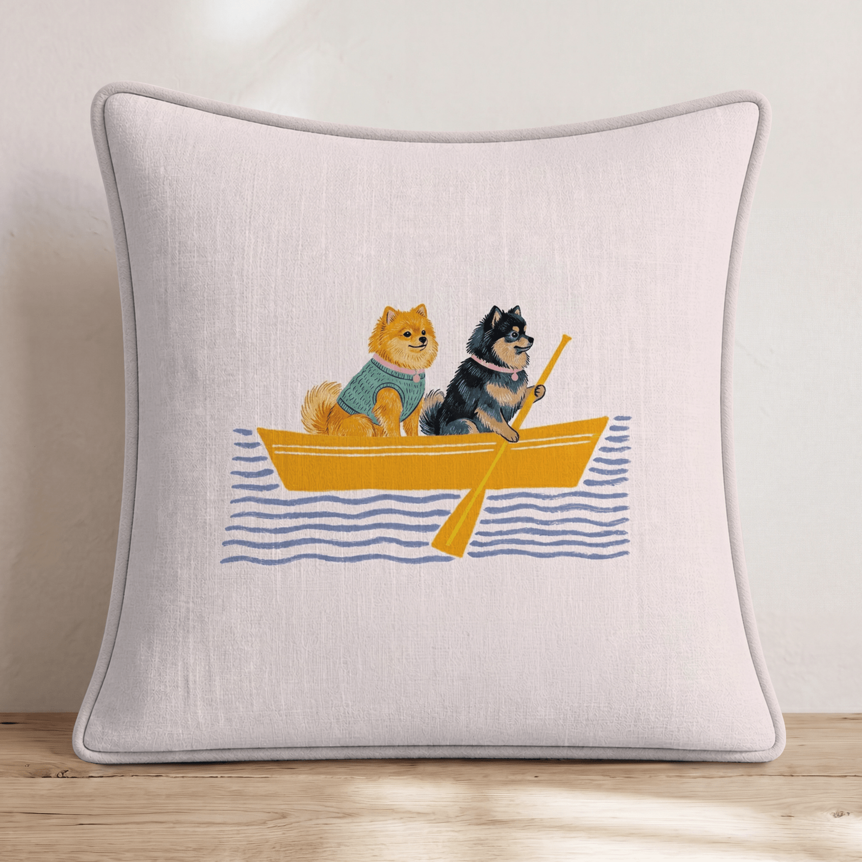 Paddle Pomeranians Throw Pillow - Hillcroft Home