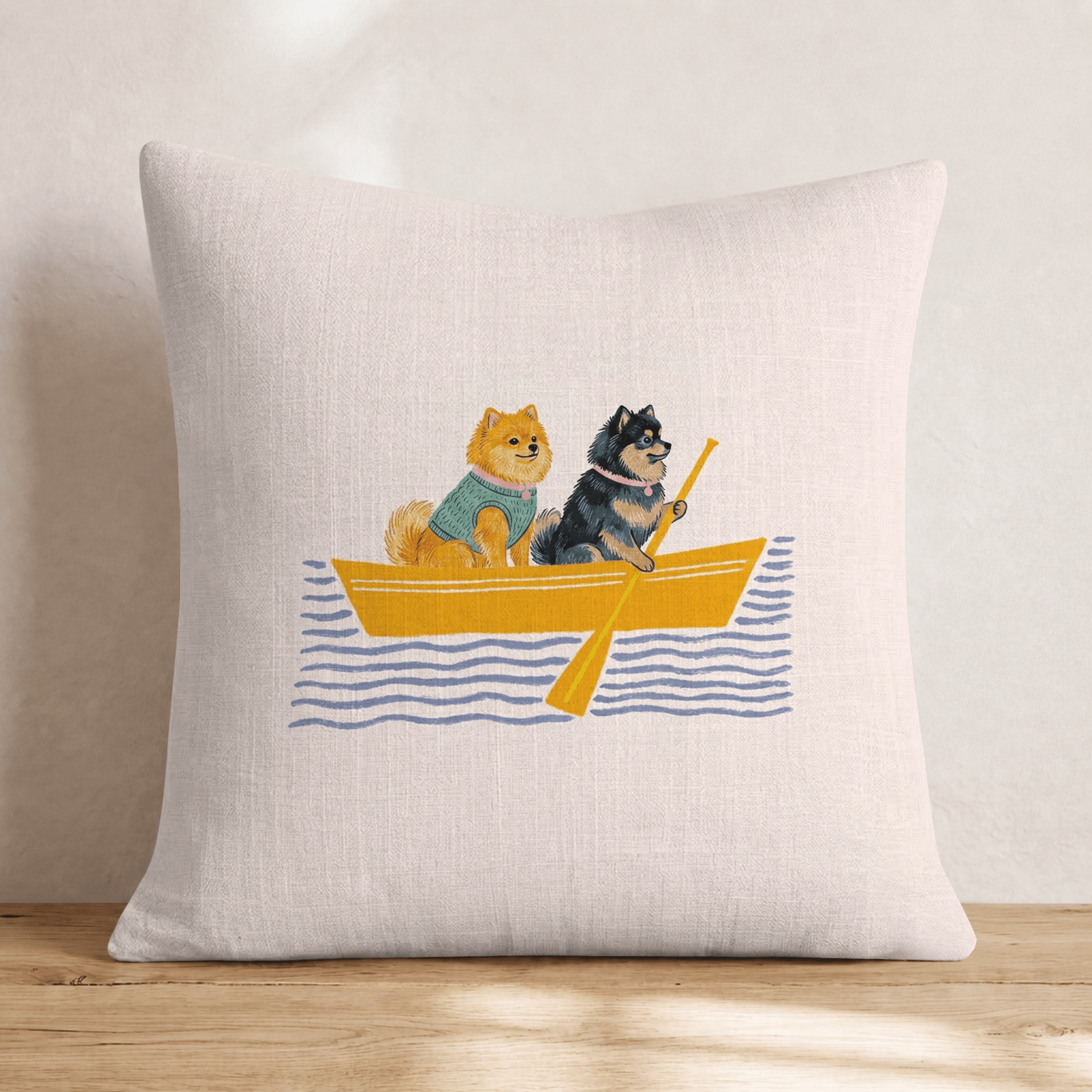 Paddle Pomeranians Throw Pillow - Hillcroft Home