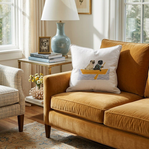 Paddle Pugs Throw Pillow - Hillcroft Home