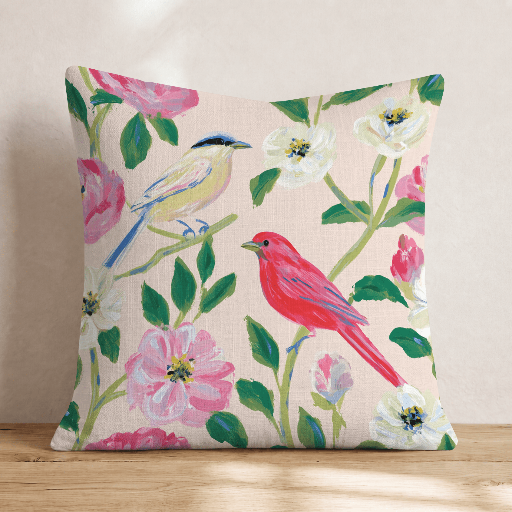 Painted Birds Throw Pillow - Hillcroft Home