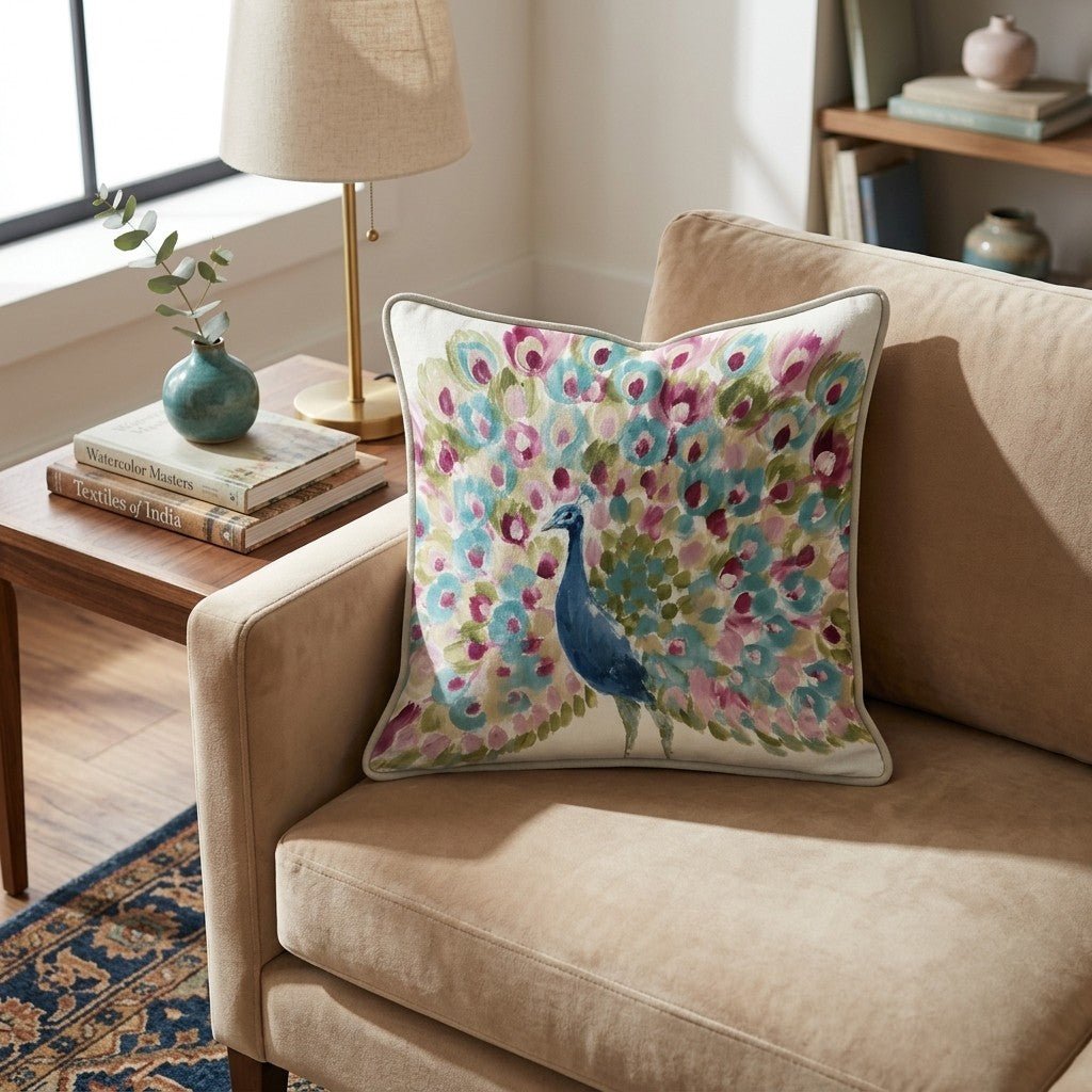 Painted Peacock Throw Pillow - Hillcroft Home