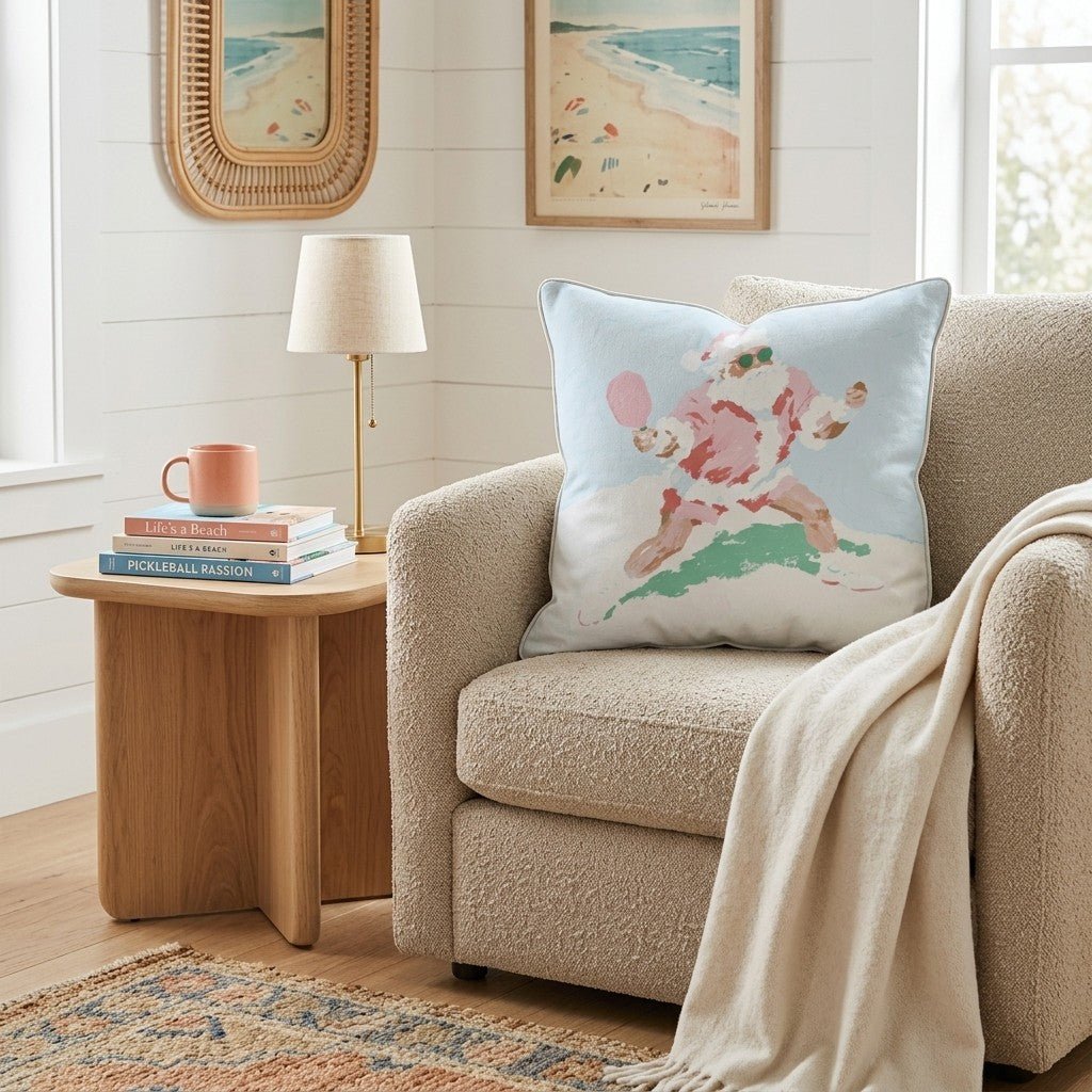 Painterly Pickleball Santa Throw Pillow - Hillcroft Home