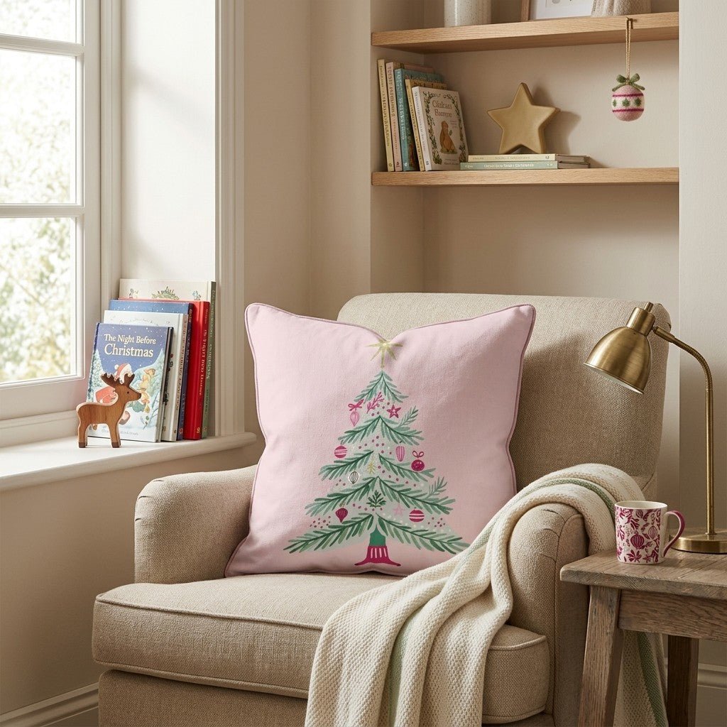 Pale Blush Tree Ornaments Throw Pillow - Hillcroft Home