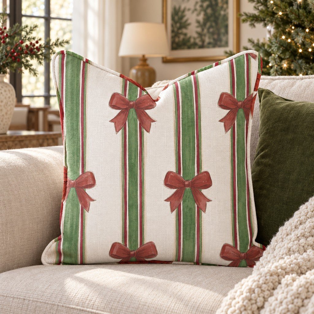 Parcel Bow Stripe Throw Pillow throw pillow - Hillcroft Home