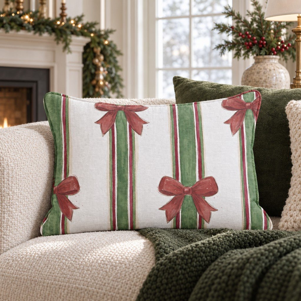 Parcel Bow Stripe Throw Pillow throw pillow - Hillcroft Home