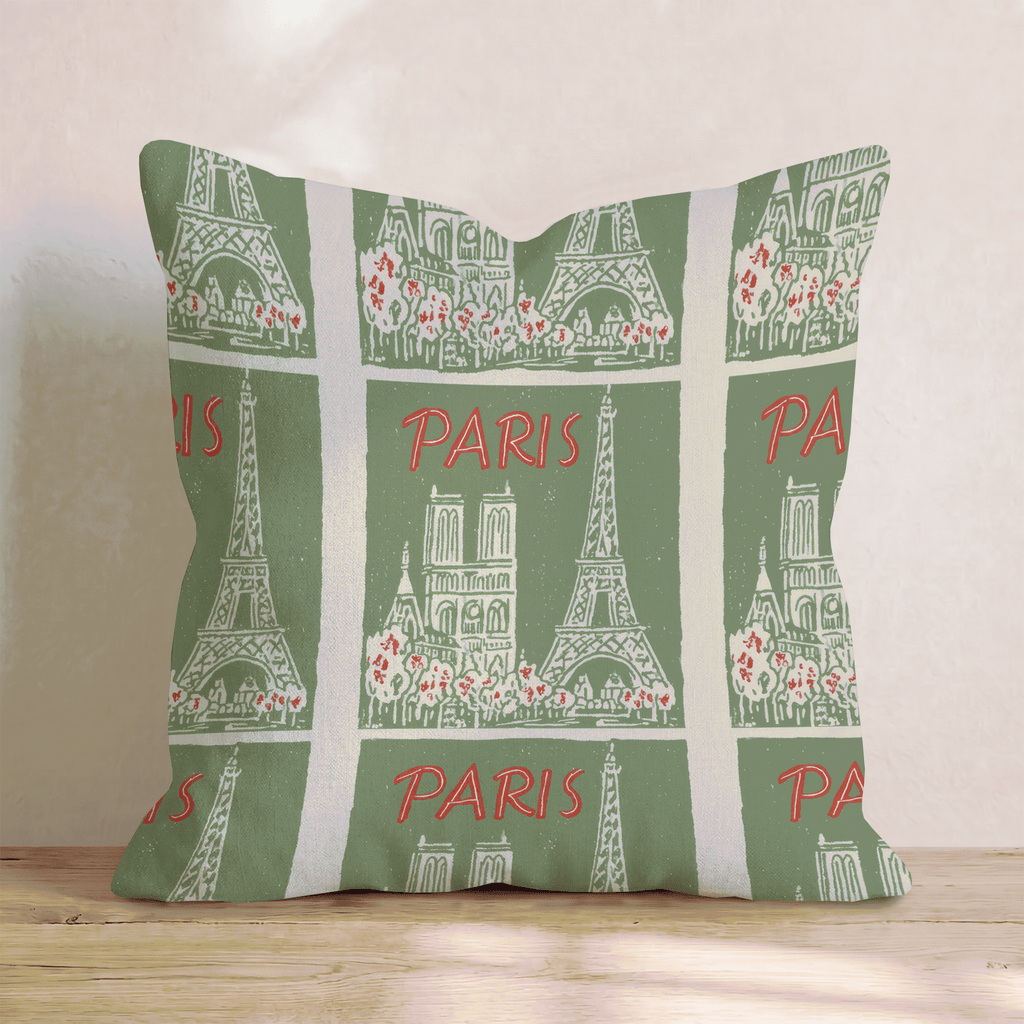 Paris Christmas Stamps Throw Pillow - Hillcroft Home