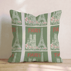 Paris Christmas Stamps Throw Pillow - Hillcroft Home