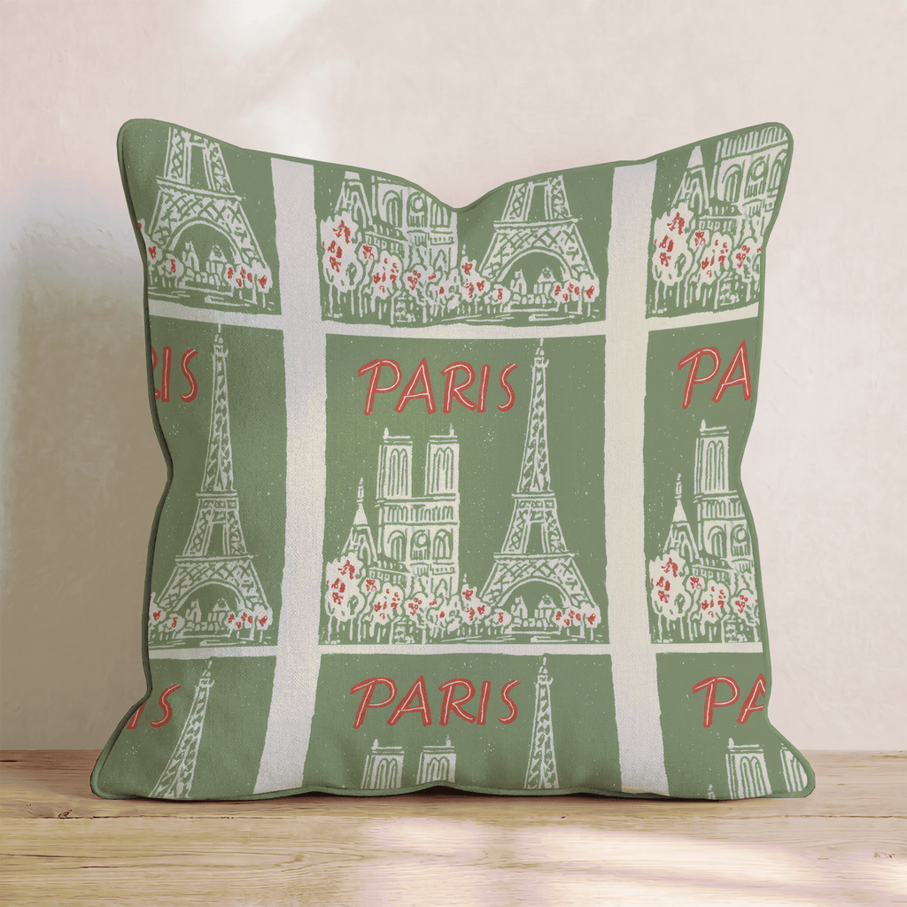 Paris Christmas Stamps Throw Pillow - Hillcroft Home
