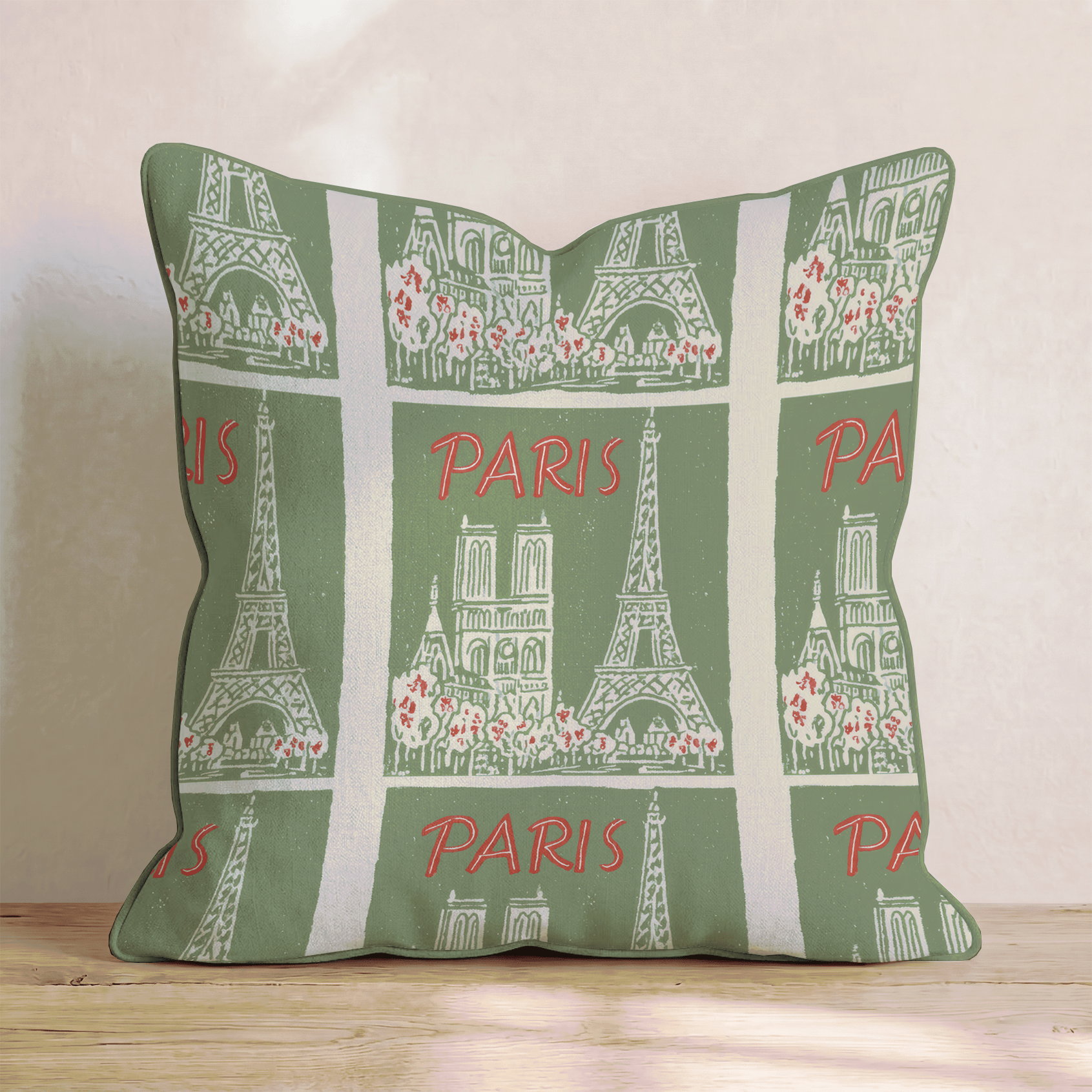 Paris Christmas Stamps Throw Pillow - Hillcroft Home