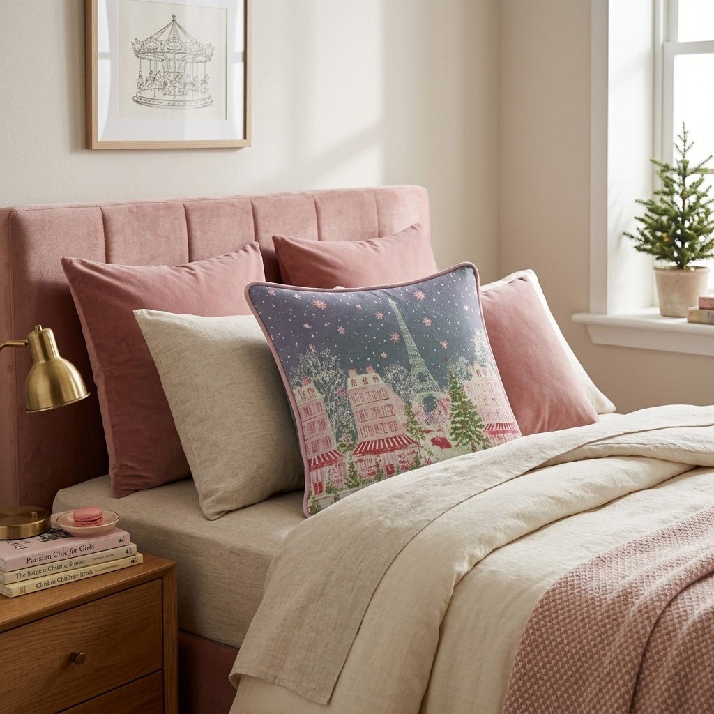 Paris Holiday Christmas Scene Throw Pillow - Hillcroft Home