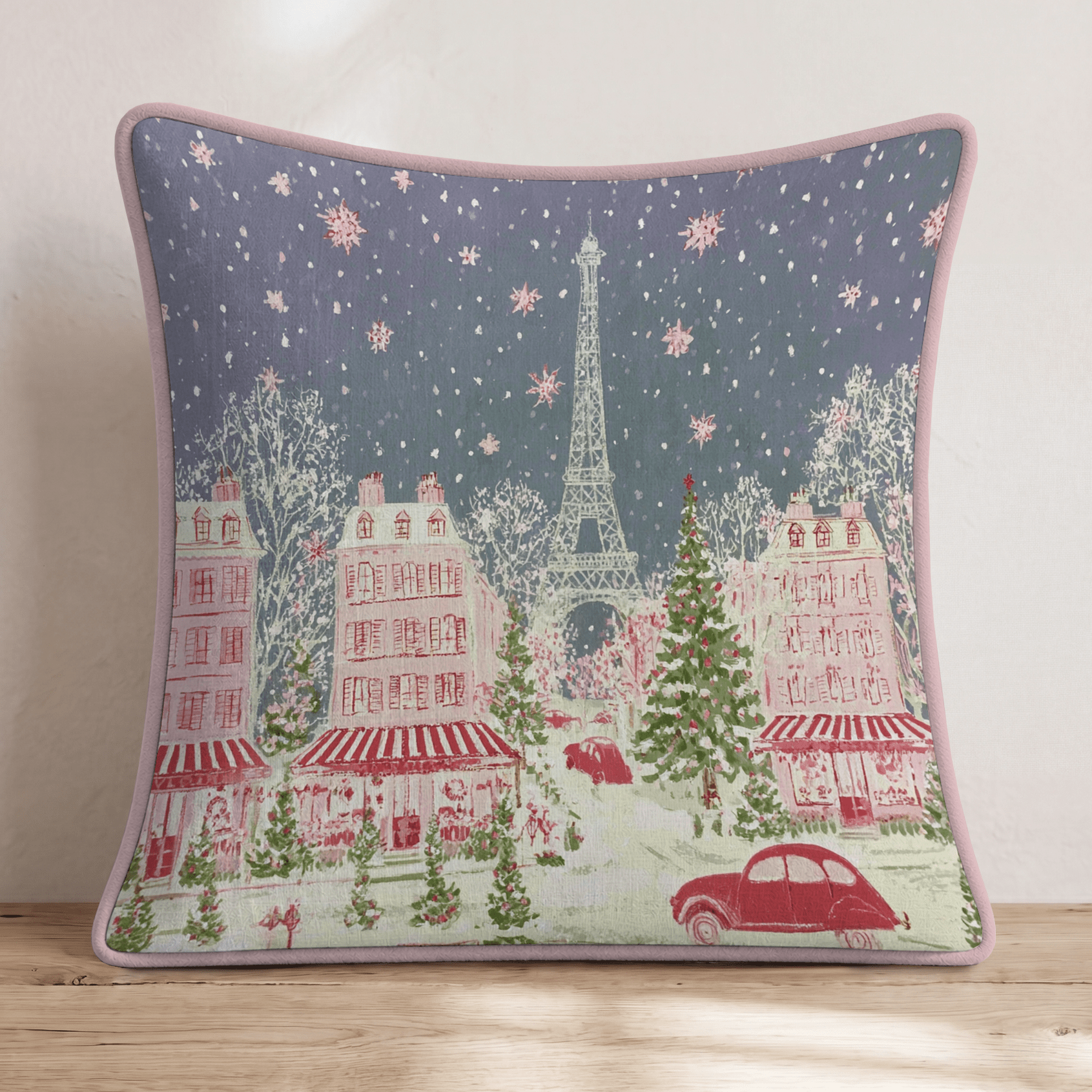 Paris Holiday Christmas Scene Throw Pillow - Hillcroft Home