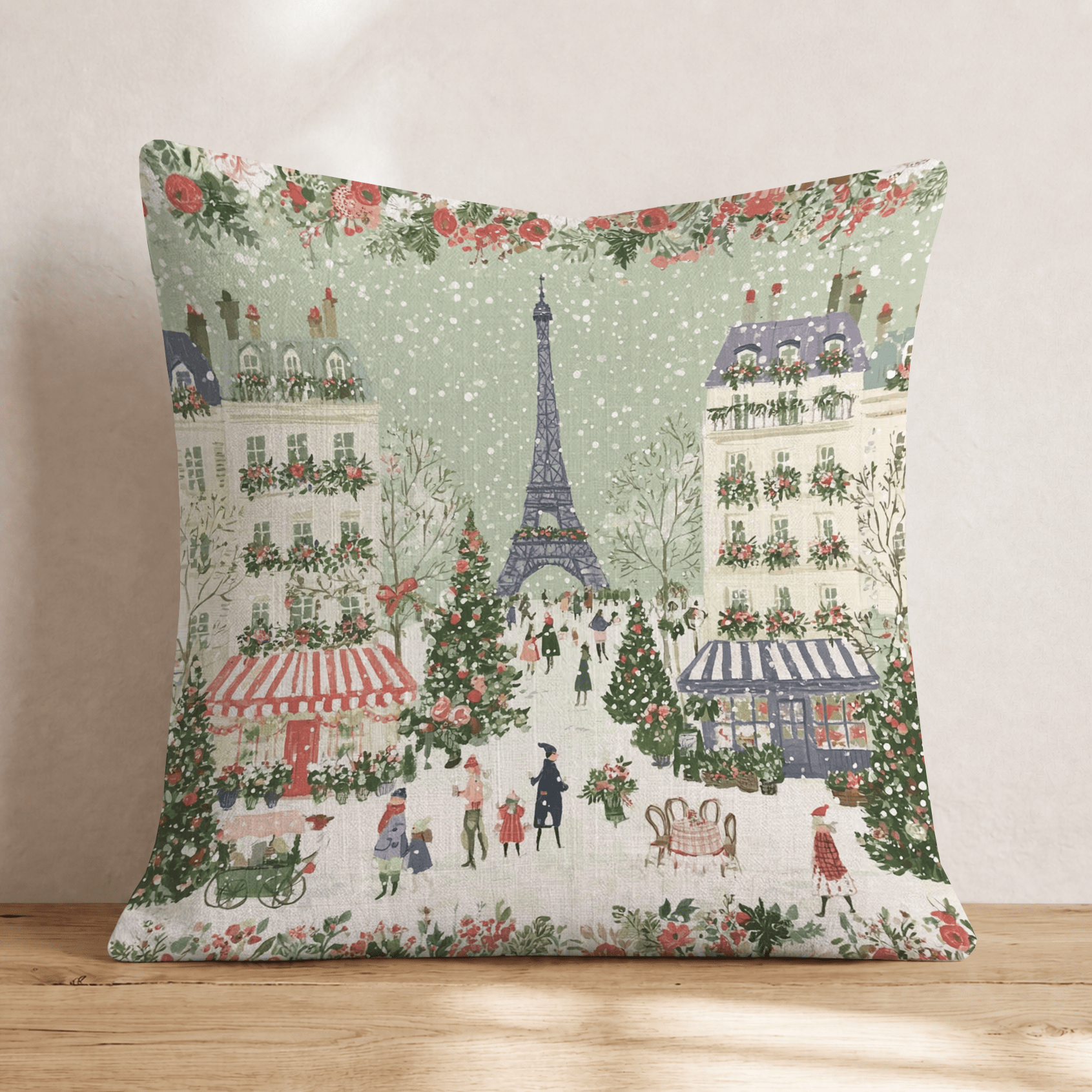 Paris Winter Christmas Wonderland Throw Pillow - Hillcroft Home