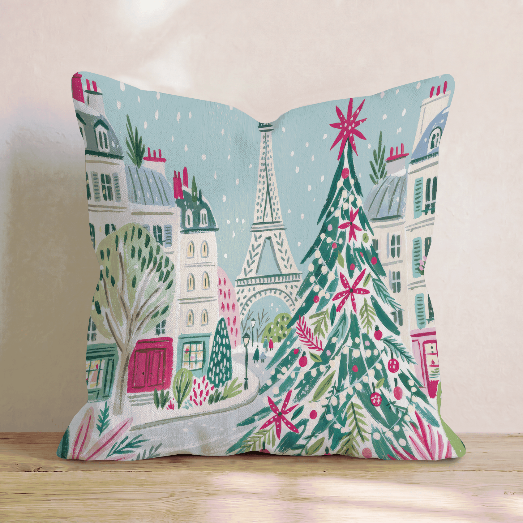 Parisian Rooftop Snowfall Throw Pillow - Hillcroft Home