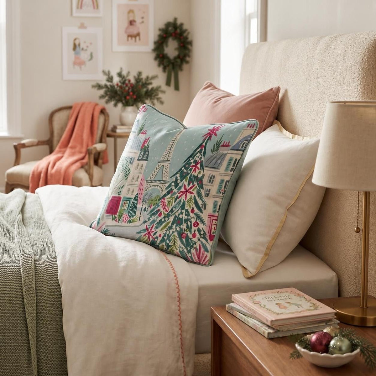 Parisian Rooftop Snowfall Throw Pillow throw pillow - Hillcroft Home