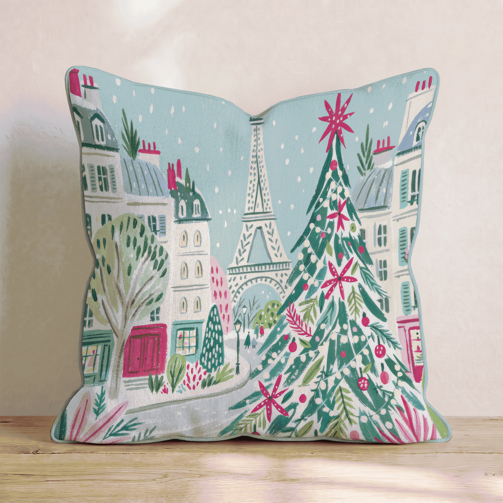 Parisian Rooftop Snowfall Throw Pillow - Hillcroft Home