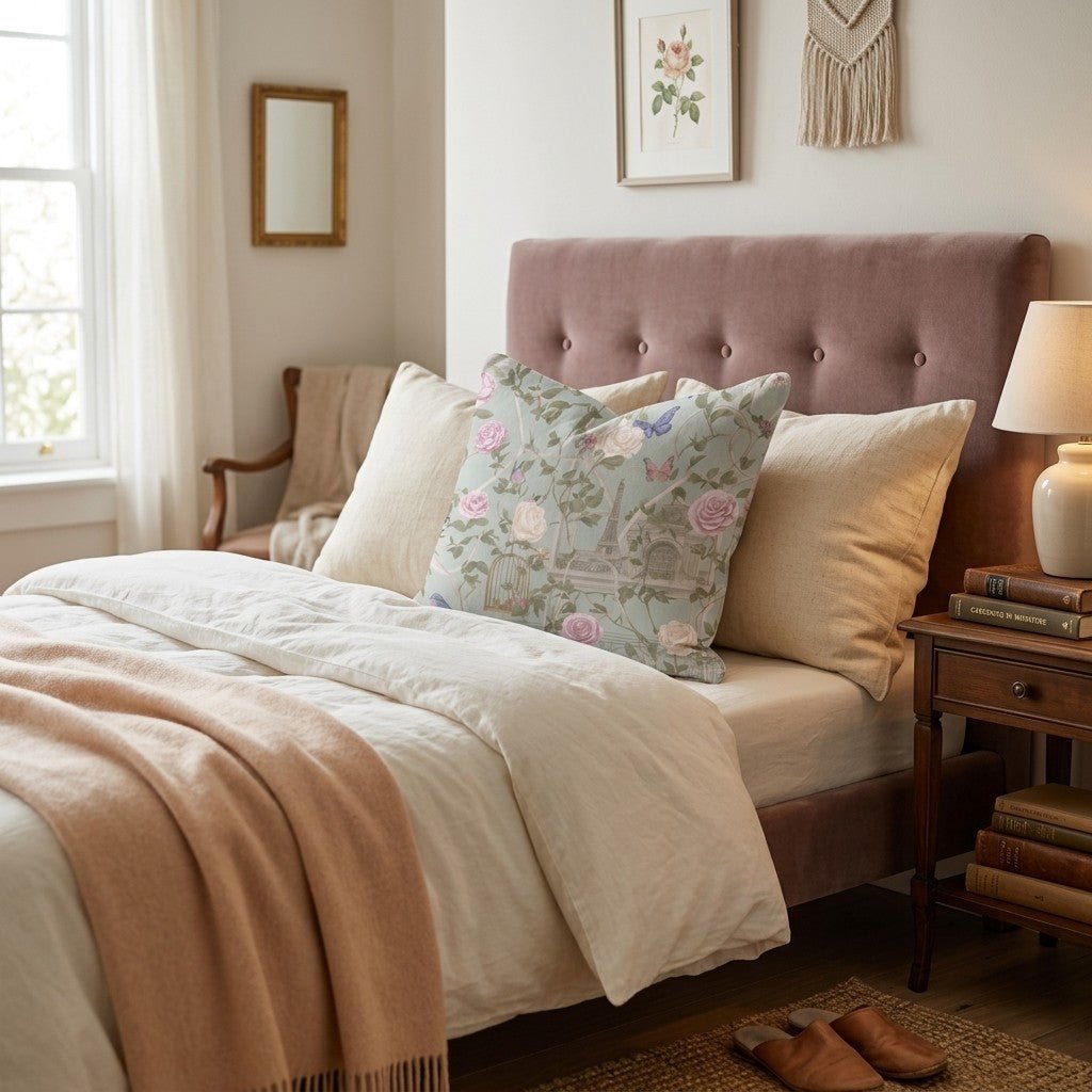 Parisian Rose Trellis Throw Pillow - Hillcroft Home