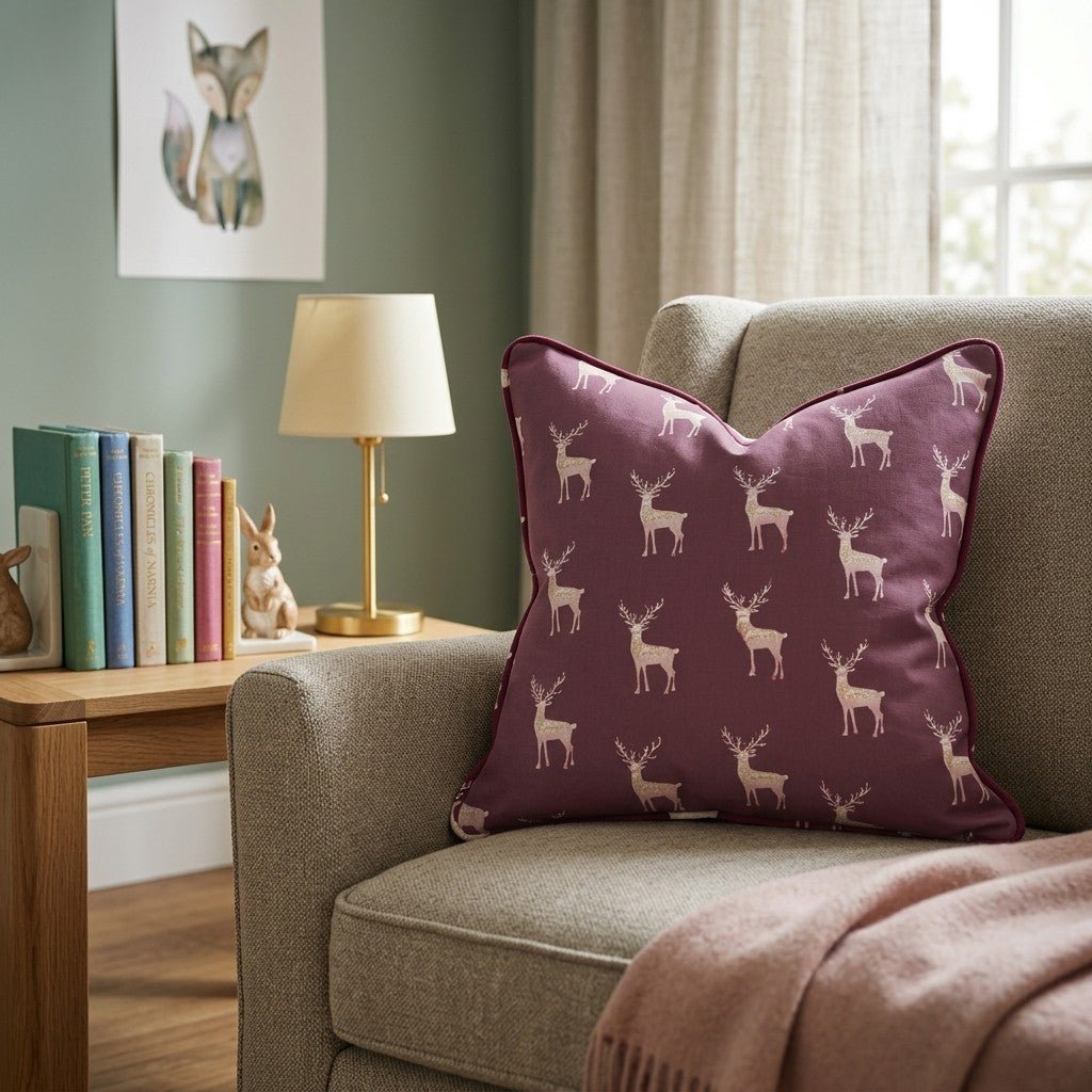 Pastel and Merlot Reindeer Throw Pillow - Hillcroft Home
