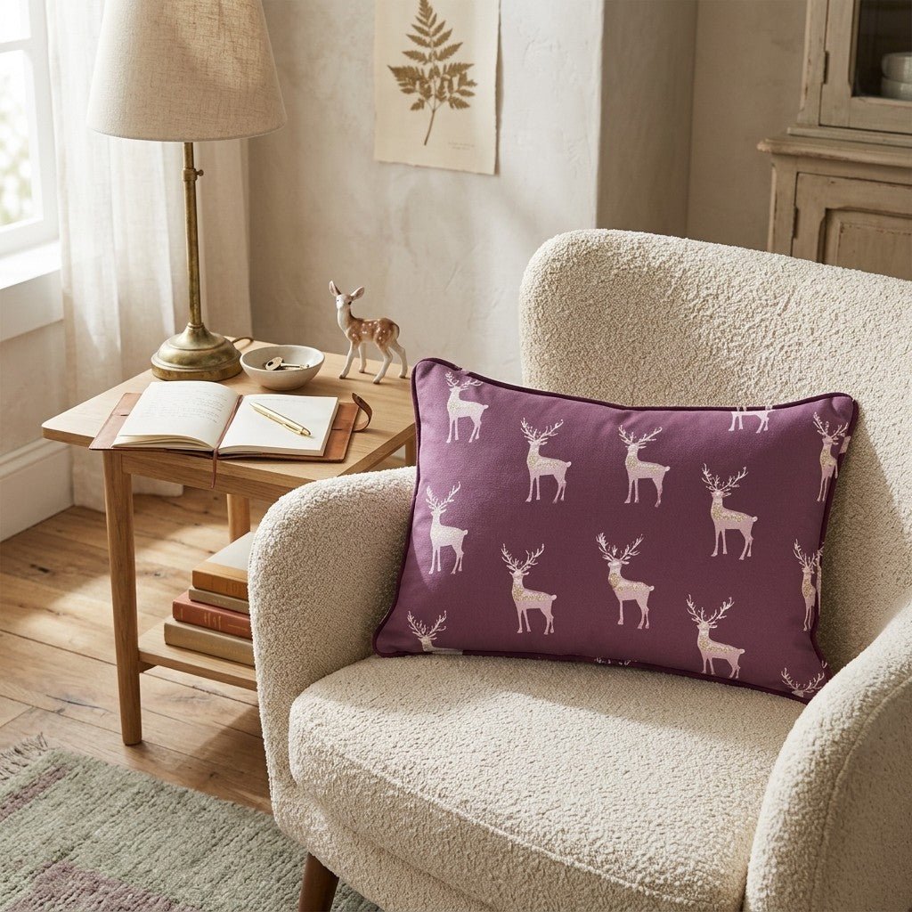 Pastel and Merlot Reindeer Throw Pillow - Hillcroft Home