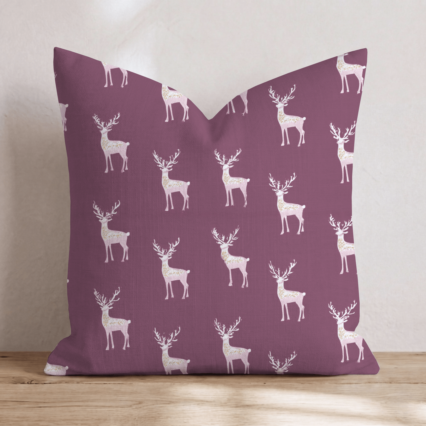 Pastel and Merlot Reindeer Throw Pillow - Hillcroft Home