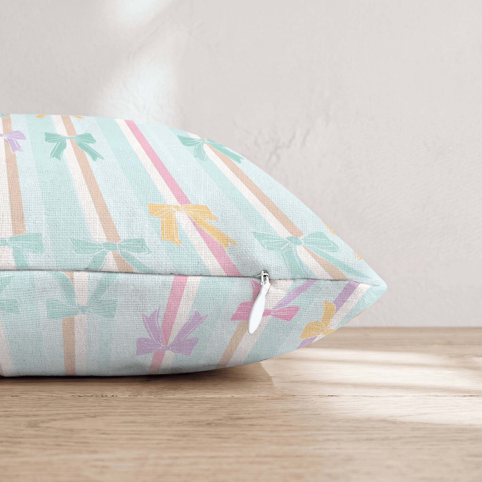 Pastel Bow Stripe Throw Pillow - Hillcroft Home