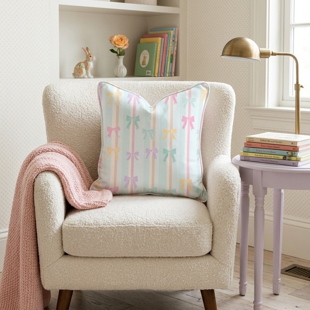 Pastel Bow Stripe Throw Pillow - Hillcroft Home