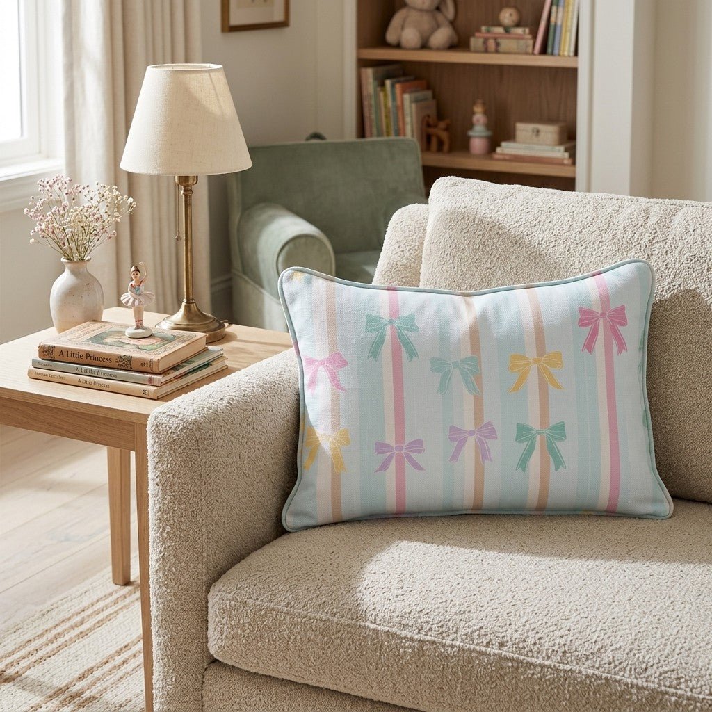 Pastel Bow Stripe Throw Pillow - Hillcroft Home