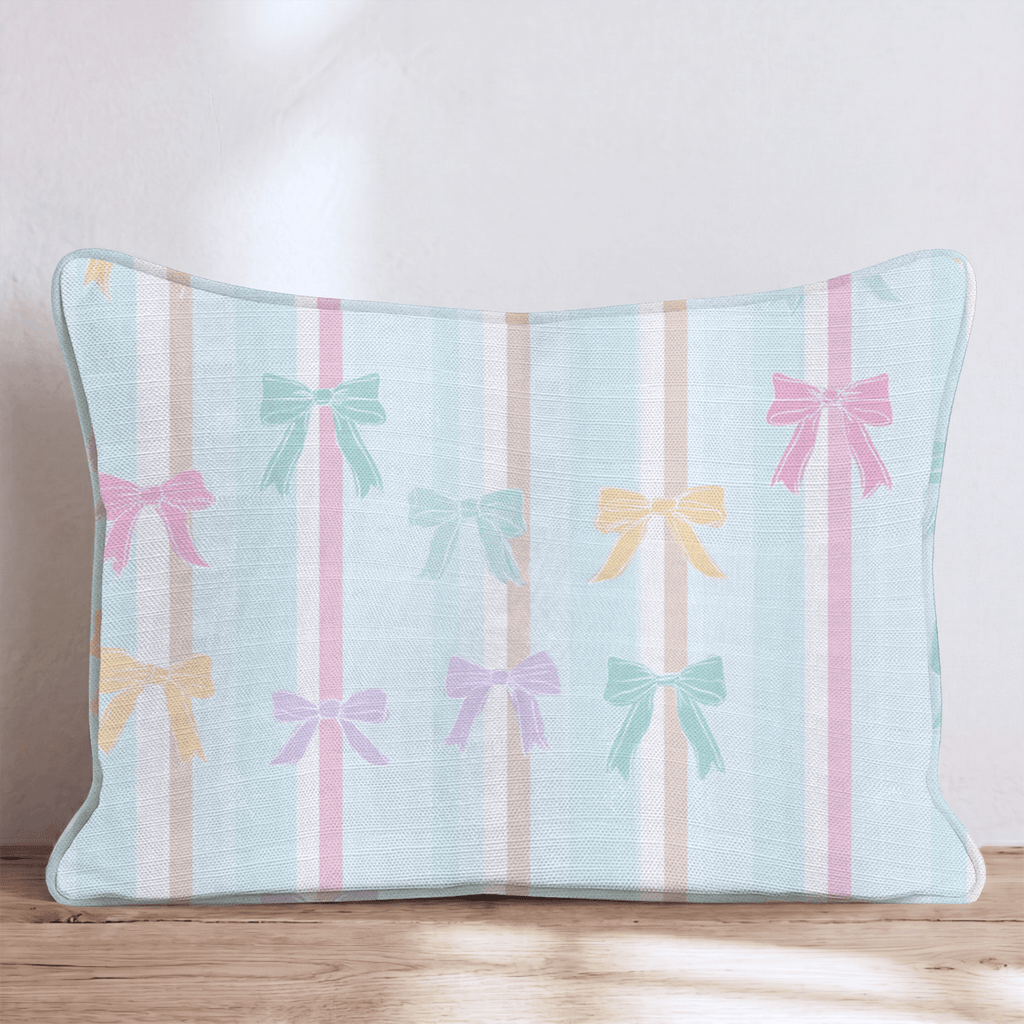 Pastel Bow Stripe Throw Pillow - Hillcroft Home