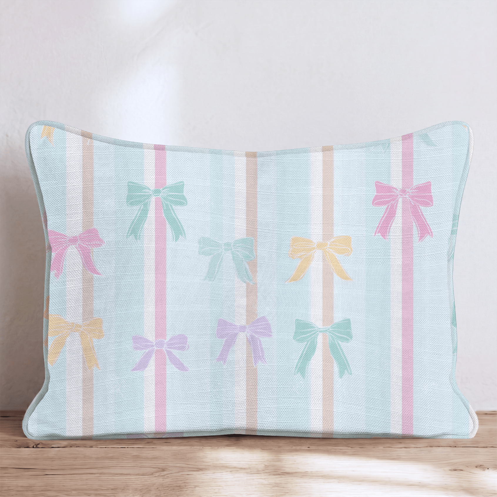 Pastel Bow Stripe Throw Pillow - Hillcroft Home
