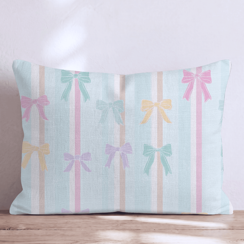 Pastel Bow Stripe Throw Pillow - Hillcroft Home
