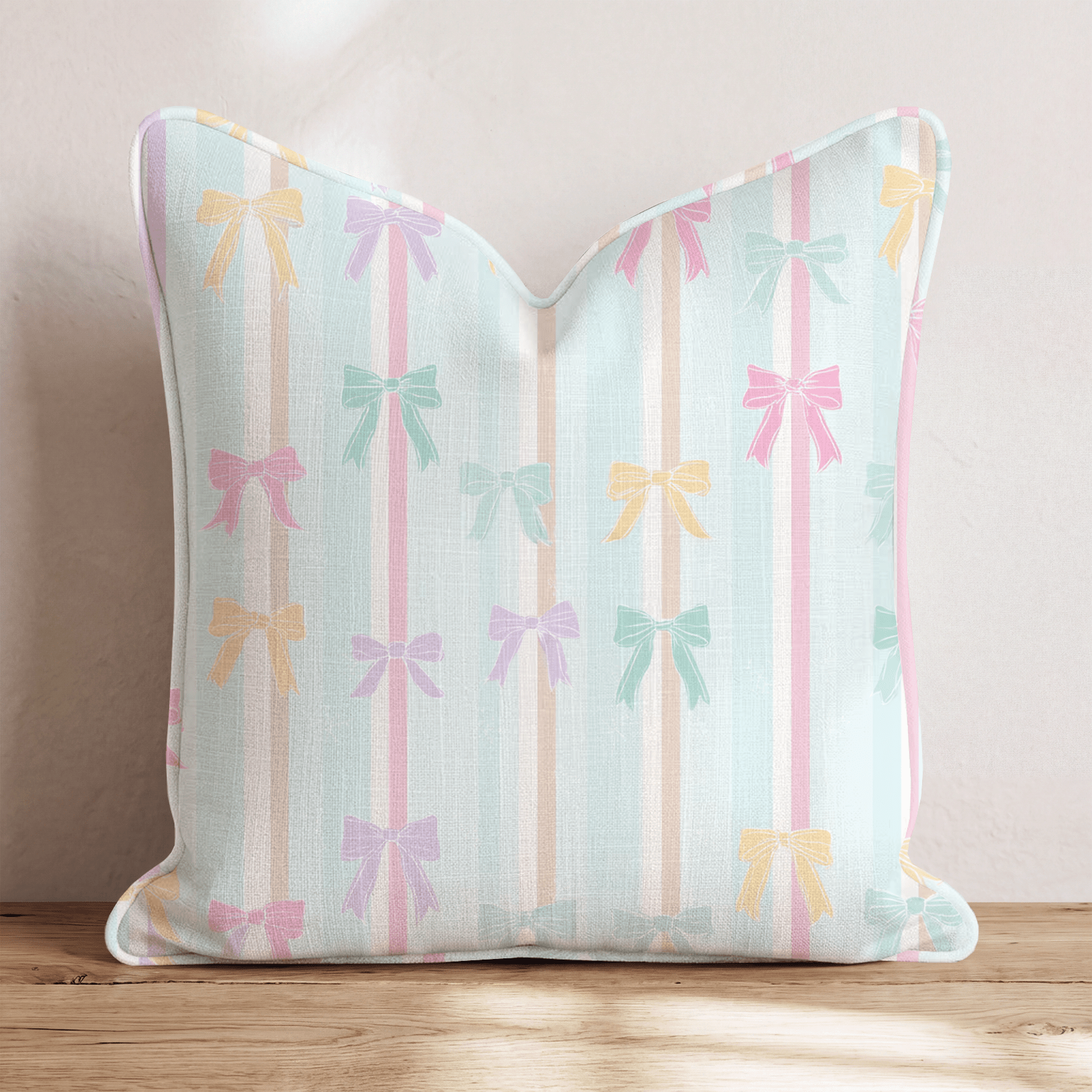 Pastel Bow Stripe Throw Pillow - Hillcroft Home