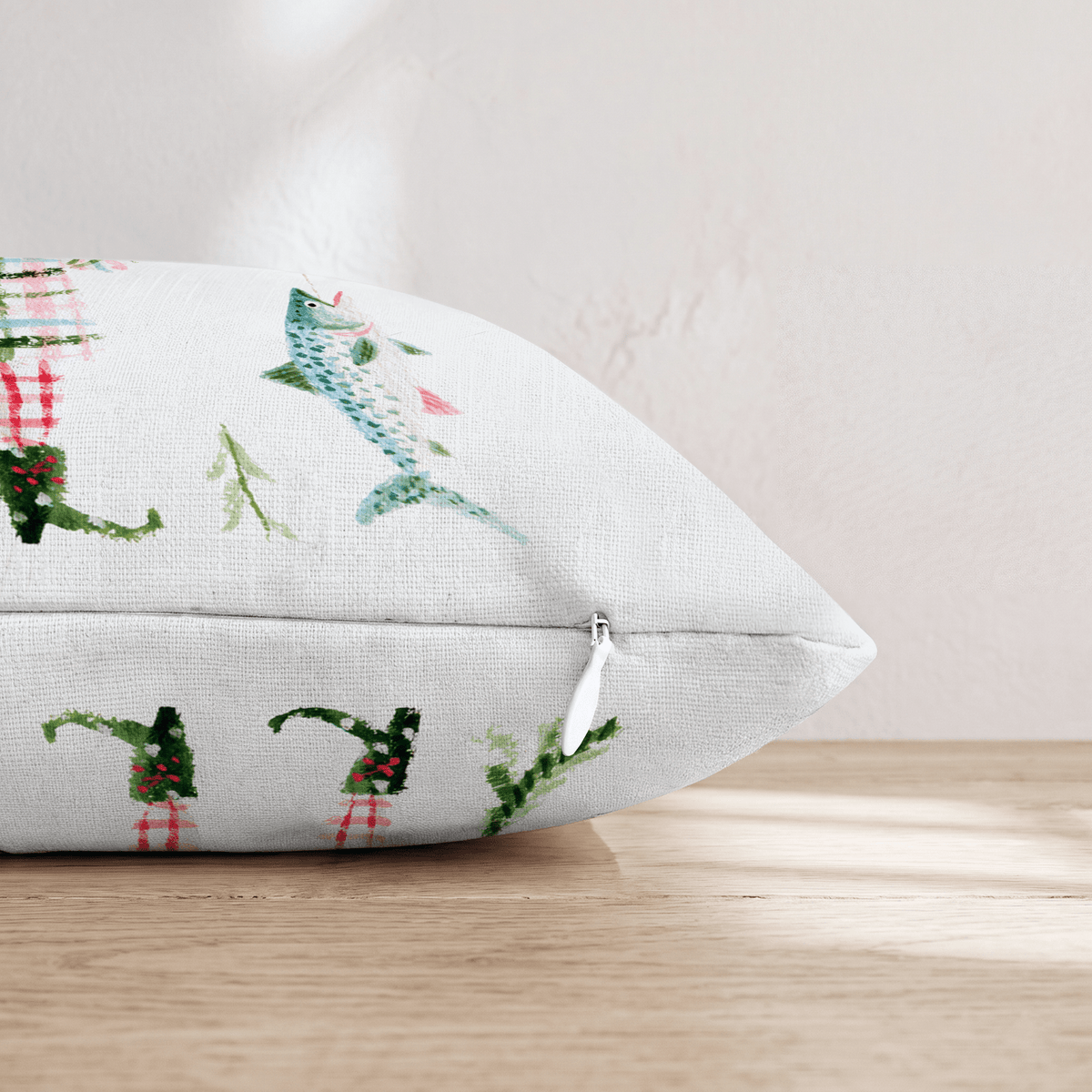 Pastel Fishing Santa Throw Pillow - Hillcroft Home