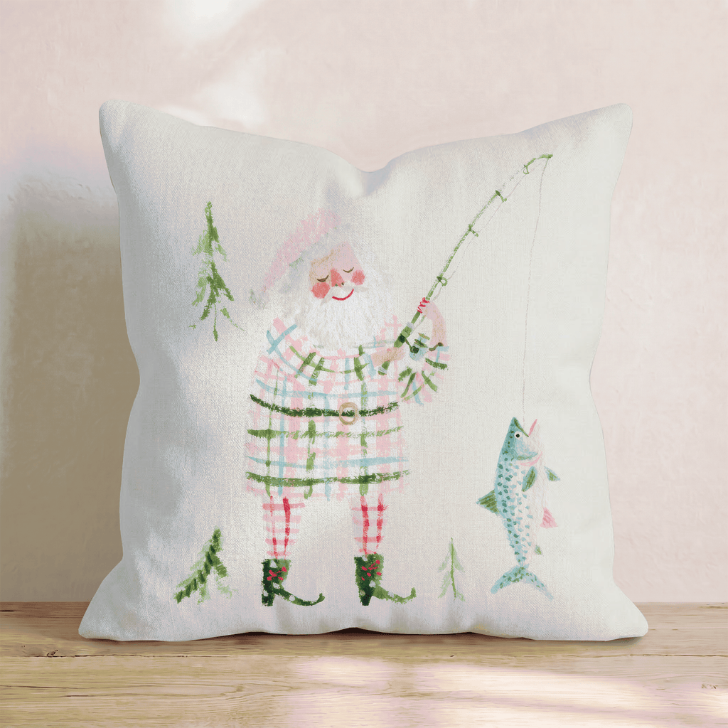 Pastel Fishing Santa Throw Pillow - Hillcroft Home