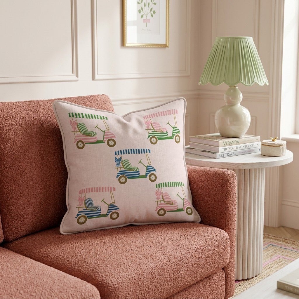 Pastel Golf Carts Throw Pillow - Hillcroft Home