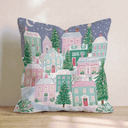Pastel Hillside Village Throw Pillow - Hillcroft Home