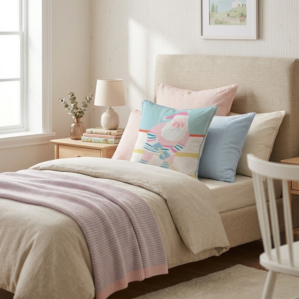 Pastel Hockey Santa Throw Pillow - Hillcroft Home