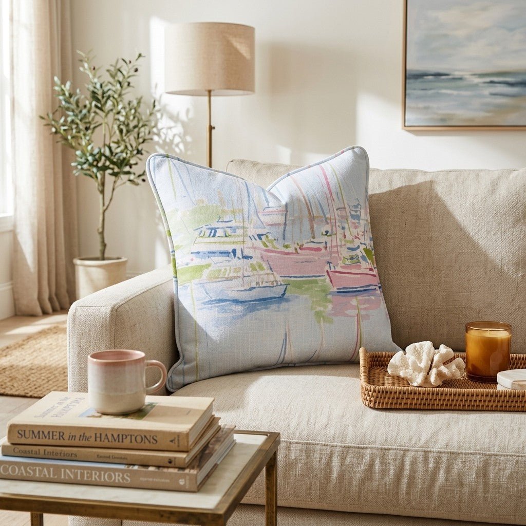 Pastel Marina Scene Throw Pillow - Hillcroft Home