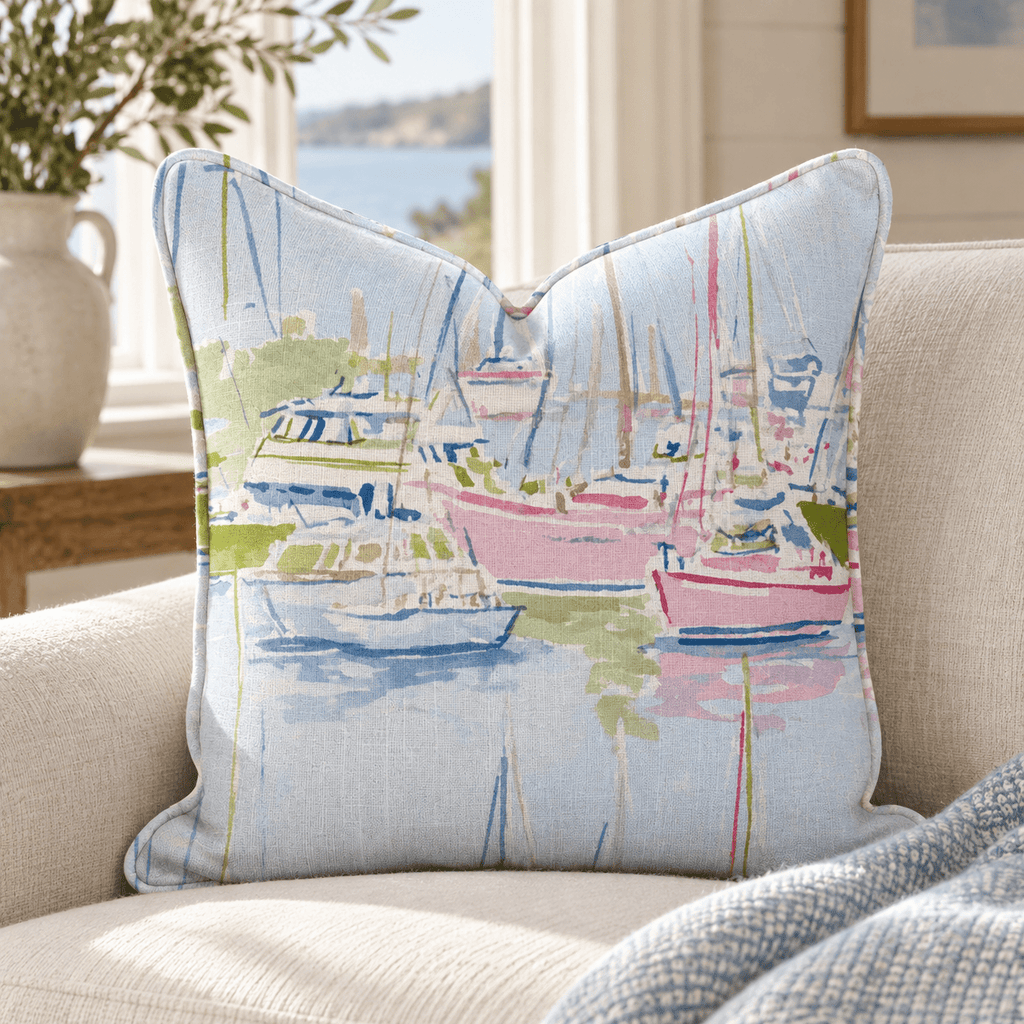 Pastel Marina Scene Throw Pillow throw pillow - Hillcroft Home