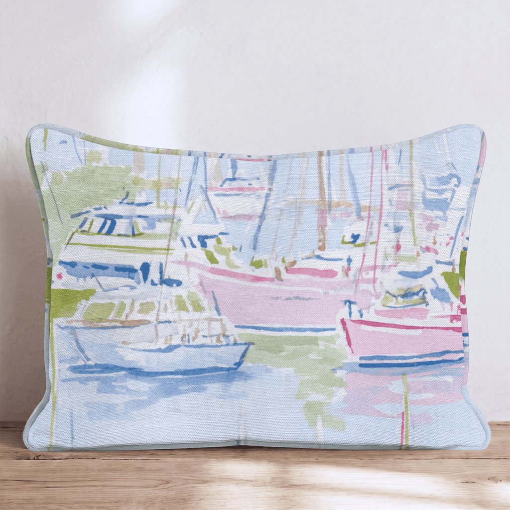 Pastel Marina Scene Throw Pillow - Hillcroft Home