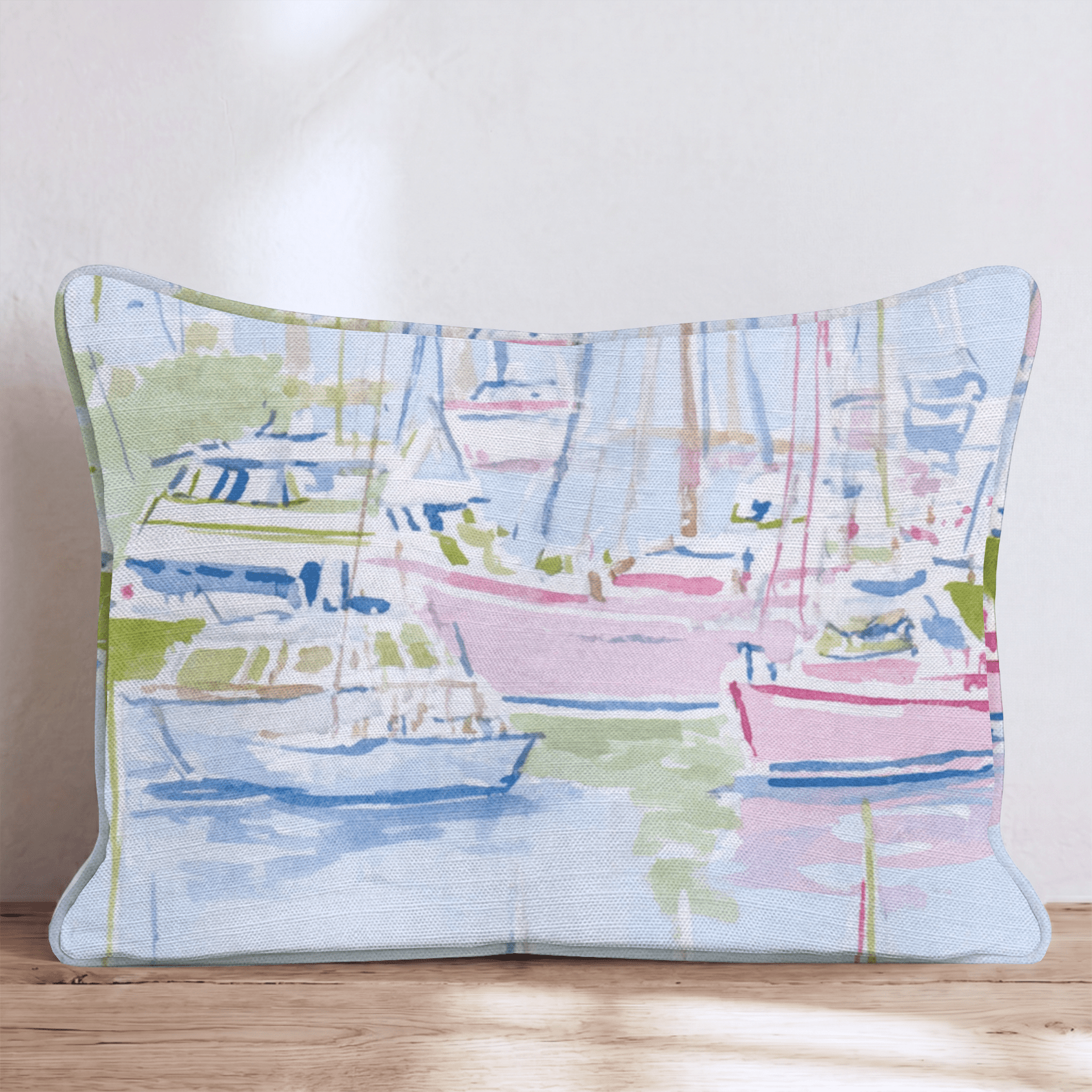 Pastel Marina Scene Throw Pillow - Hillcroft Home