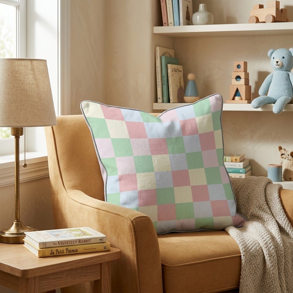 Pastel Rainbow Checker Throw Pillow - Hillcroft Home