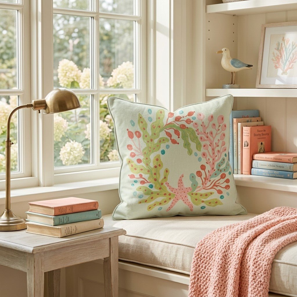 Pastel Shell Wreath Throw Pillow - Hillcroft Home